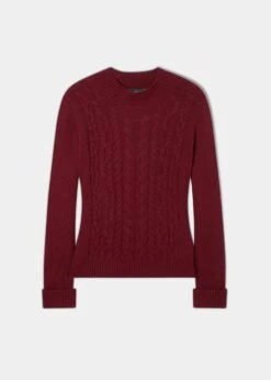 Sienna Ladies Cable Knit Roll Neck In Berry