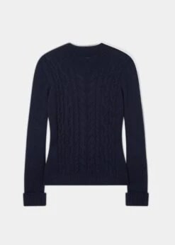 Sienna Ladies Cable Knit Roll Neck In Dark Navy