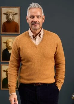 Hampshire Lambswool Jumper In Gazelle - Classic Fit -Elegant Wear World 050A65 HAMPSHIRE CLASSIC SADDLE SHOULDER VEE GAZELLE 01 4