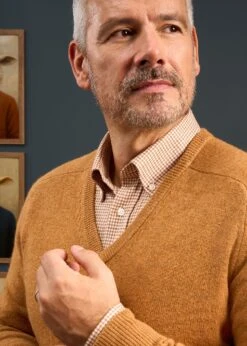 Hampshire Lambswool Jumper In Gazelle - Classic Fit -Elegant Wear World 050A65 HAMPSHIRE CLASSIC SADDLE SHOULDER VEE GAZELLE 02