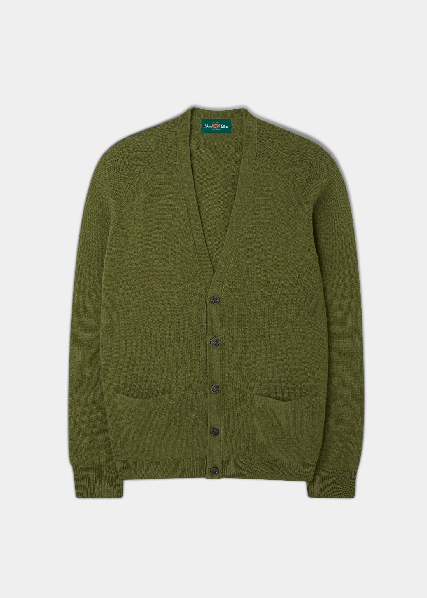 Cornwall Lambswool Cardigan In Green Bean - Classic Fit 1 Cornwall Lambswool Cardigan In Green Bean - Classic Fit