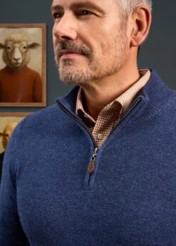 Sutherland Lambswool 1/4 Zip Jumper In Rhapsody - Regular Fit -Elegant Wear World 050T03 SUTHERLAND HALF ZIP MOCK NECK RHAPSODY 02