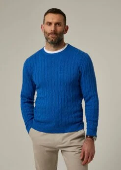 Honley Cotton Cashmere Cable Knit Jumper In Regatta -Elegant Wear World 096a19 honley mens cotton cashmere cable knit jumper regatta 1