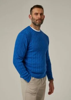 Honley Cotton Cashmere Cable Knit Jumper In Regatta -Elegant Wear World 096a19 honley mens cotton cashmere cable knit jumper regatta 2