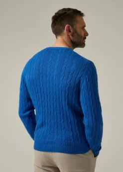 Honley Cotton Cashmere Cable Knit Jumper In Regatta -Elegant Wear World 096a19 honley mens cotton cashmere cable knit jumper regatta 3