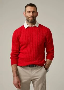 Honley Cotton Cashmere Cable Knit Jumper In Rosso -Elegant Wear World 096a19 honley mens cotton cashmere cable knit jumper rosso 2