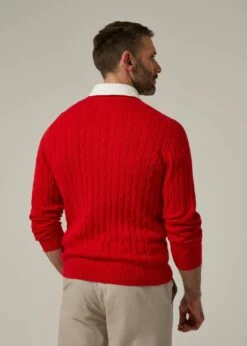 Honley Cotton Cashmere Cable Knit Jumper In Rosso -Elegant Wear World 096a19 honley mens cotton cashmere cable knit jumper rosso 3