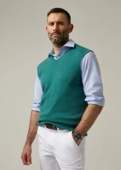 Ellerby Cotton Cashmere Slipover In Moorland -Elegant Wear World 196k07 ellerby mens vee neck slipover moorland 2