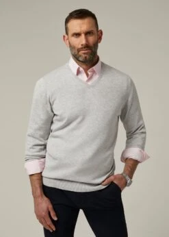 Rothwell Cotton Cashmere Jumper In Dove -Elegant Wear World 196t01 rothwell mens cotton cashmere jumper dove 5