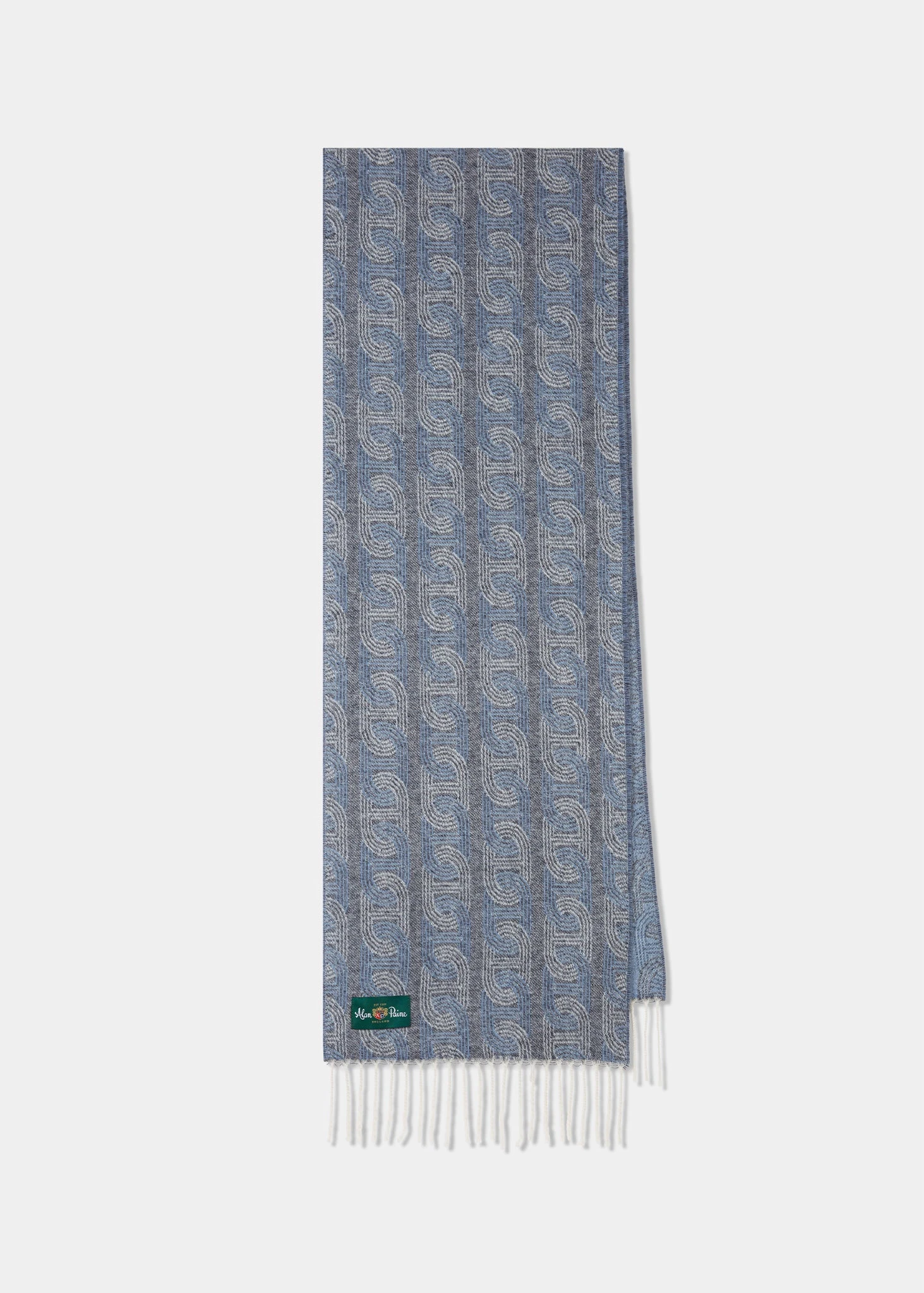 Wolvey Patterned Cashmere Scarf In Grey 1 Wolvey Patterned Cashmere Scarf In Grey