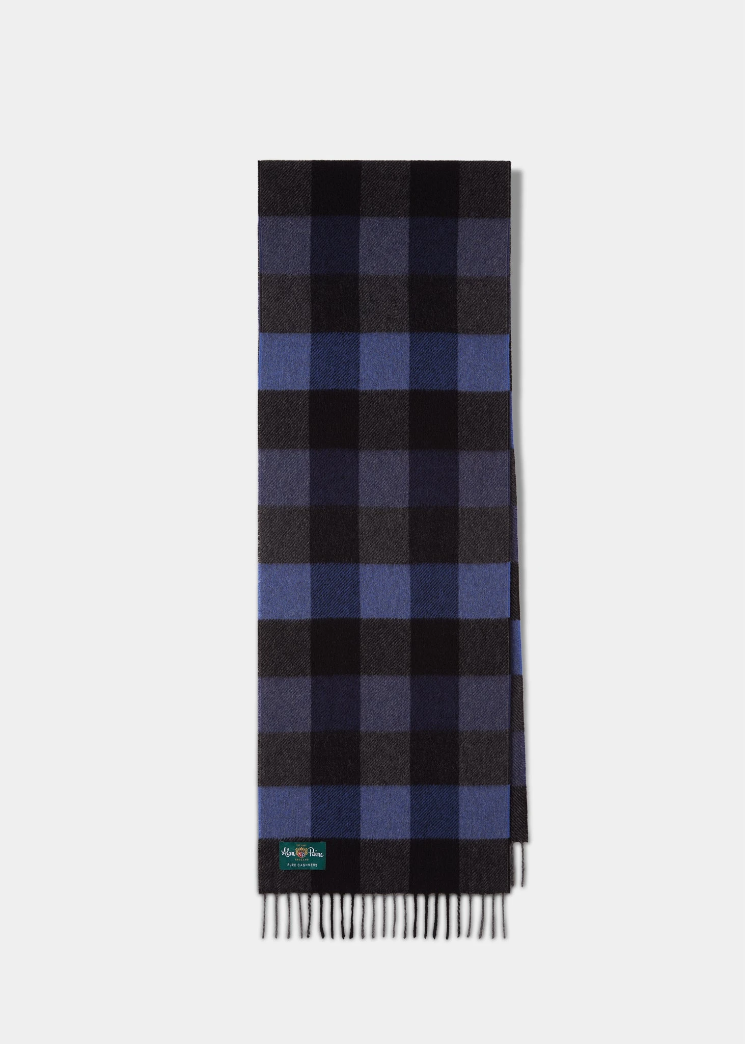 Strone Cashmere Check Scarf In Navy 1 Strone Cashmere Check Scarf In Navy