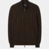 Aberfoyle Men's Lambswool Cable Front Zip Mock Neck In Cocoa -Elegant Wear World ABERFOYLE DOUBLE CABLE FRONT ZIP MOCK NECK COCOA 01