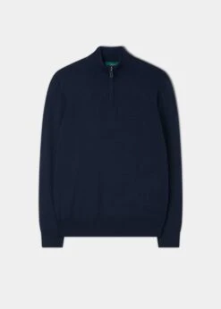 Ashfield 1/4 Zip Cotton Merino Jumper In Dark Navy