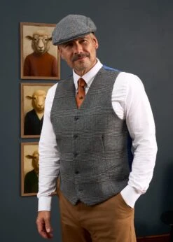 Surrey Men's Tweed Lined Country Waistcoat In Blue Check - Regular Fit 9 Surrey Men's Tweed Lined Country Waistcoat In Blue Check - Regular Fit -Elegant Wear World Alan Paine Surrey Mens Waistcoat in Blue Check 3