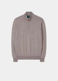 Barton Merino Wool 1/4 Zip Mock Jumper In Linen - Regular Fit