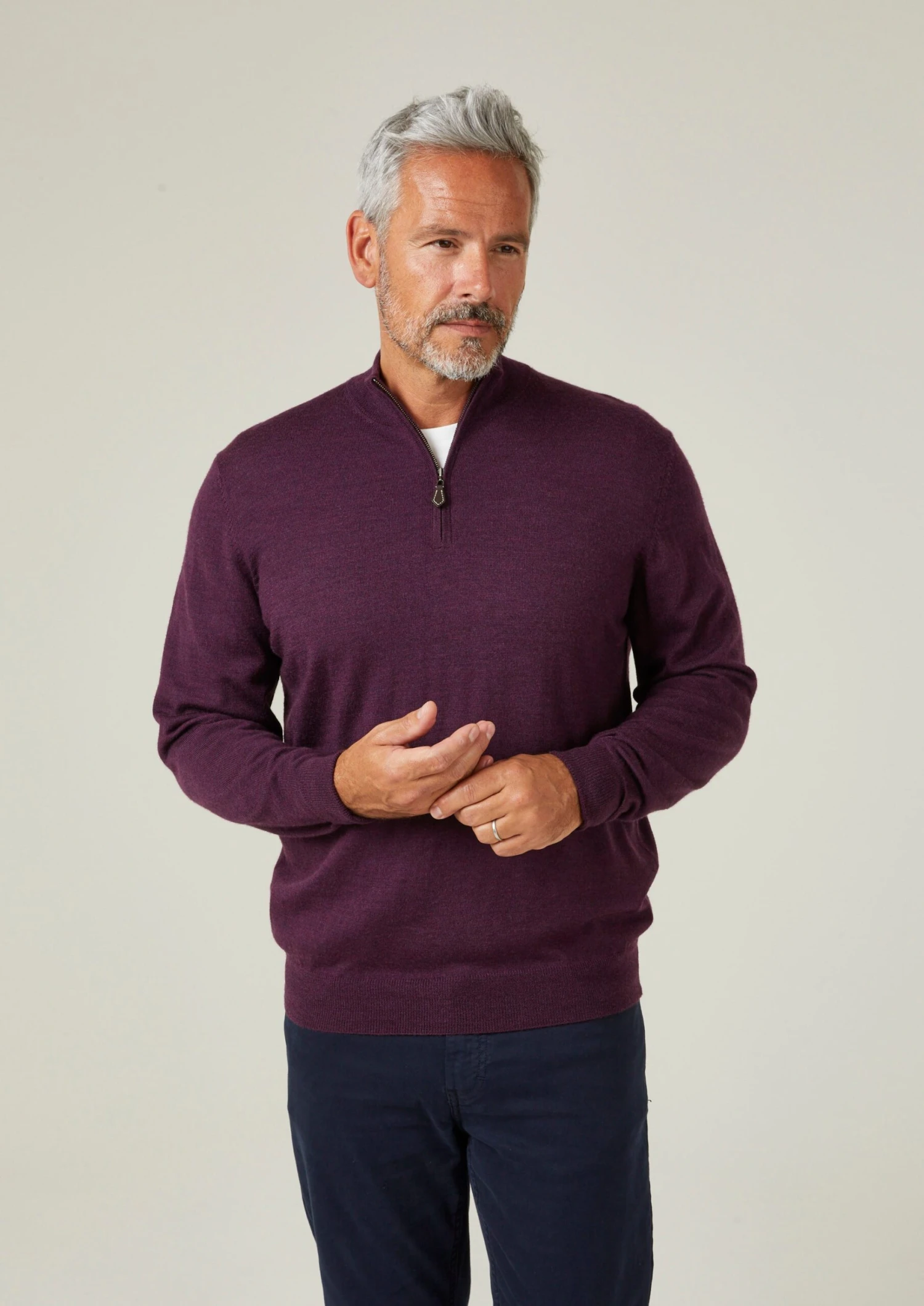 Barton Merino Wool 1/4 Zip Mock Jumper In Black Grape - Regular Fit 2 Barton Merino Wool 1/4 Zip Mock Jumper In Black Grape - Regular Fit - Image 2