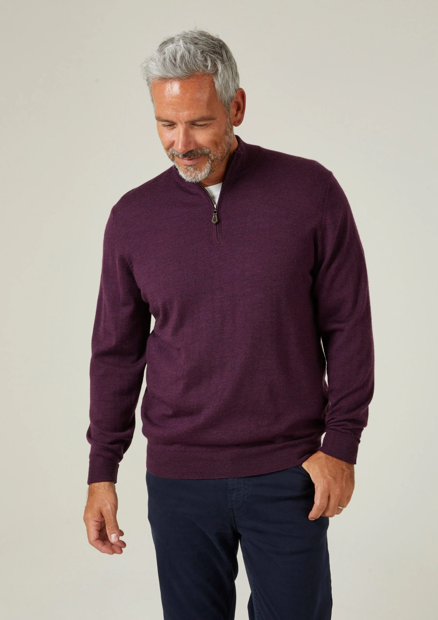Barton Merino Wool 1/4 Zip Mock Jumper In Black Grape - Regular Fit 3 Barton Merino Wool 1/4 Zip Mock Jumper In Black Grape - Regular Fit - Image 3
