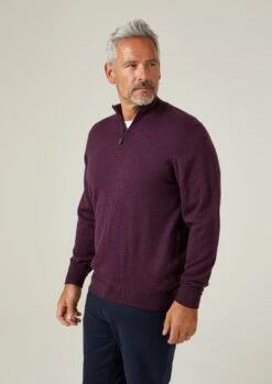 Barton Merino Wool 1/4 Zip Mock Jumper In Black Grape - Regular Fit 7 Barton Merino Wool 1/4 Zip Mock Jumper In Black Grape - Regular Fit -Elegant Wear World Barton Mens Merino Wool Quarter Zip Purple 2