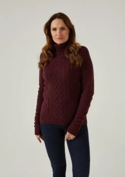 Brightmere Ladies Roll Neck Jumper In Bordeaux -Elegant Wear World Brightmere Ladies Roll Neck Jumper Biscuit