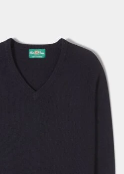Selkirk Cashmere Jumper In Dark Navy - Classic Fit -Elegant Wear World Cashmere Saddle Shoulder Navy Jumper 2