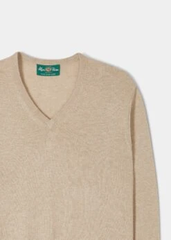 Haddington Cashmere Jumper In Linen - Regular Fit -Elegant Wear World Cashmere Sweater Linen 1
