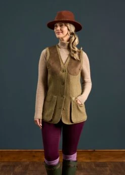 Combrook Ladies Tweed Shooting Waistcoat In Grove - Regular Fit -Elegant Wear World Combrook Ladies Tweed Shooting Waistcoat Grove 1