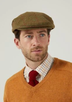 Combrook Men's Tweed Flat Cap In Sage -Elegant Wear World Combrook Mens Tweed Flat Cap Sage 5