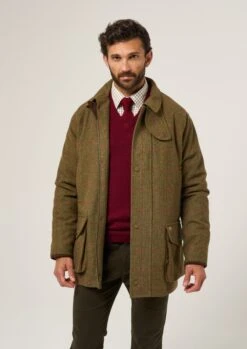 Combrook Men's Waterproof Tweed Coat In Sage - Regular Fit -Elegant Wear World Combrook Mens Tweed Shooting Coat Sage