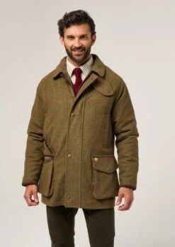 Combrook Men's Waterproof Tweed Coat In Sage - Regular Fit -Elegant Wear World Combrook Mens Tweed Shooting Coat Sage 3