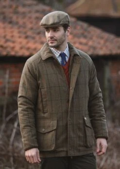 Combrook Men's Waterproof Tweed Coat In Thyme - Regular Fit -Elegant Wear World Combrook Mens Tweed Shooting Coat Thyme LH 2