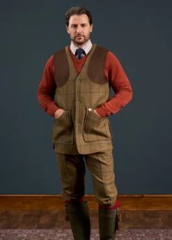 Combrook Men's Tweed Shooting Waistcoat In Thyme - Shooting Fit -Elegant Wear World Combrook Mens Tweed Shooting Waistcoat Thyme 1 1