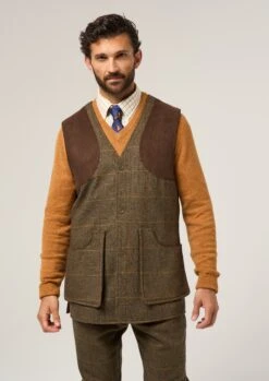 Combrook Men's Tweed Shooting Waistcoat In Teak - Shooting Fit -Elegant Wear World Combrook Tweed Shooting Waistcoat Teak 1