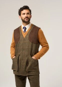 Combrook Men's Tweed Shooting Waistcoat In Teak - Shooting Fit -Elegant Wear World Combrook Tweed Shooting Waistcoat Teak 2