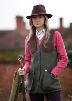 Combrook Ladies Tweed Shooting Waistcoat In Heath - Regular Fit -Elegant Wear World Combrook Womens Shooting Tweed Waistcoat Heath LH 1