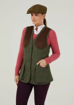 Combrook Ladies Tweed Shooting Waistcoat In Heath - Regular Fit -Elegant Wear World Combrook Womens Tweed Shooting Waistcoat Heath 1