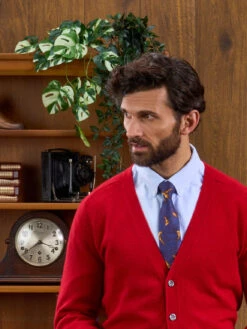 Cornwall Lambswool Cardigan In Dubonnet - Classic Fit -Elegant Wear World Cornwall Lambswool Cardigan Dubonnet 1