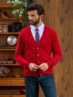 Cornwall Lambswool Cardigan In Dubonnet - Classic Fit -Elegant Wear World Cornwall Lambswool Cardigan Dubonnet 2