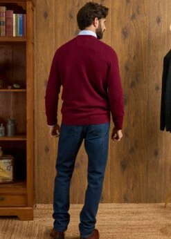 Cornwall Lambswool Cardigan In Bordeaux - Classic Fit -Elegant Wear World Cornwall Lambswool Cardigan Mens Bordeaux 4