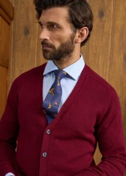 Cornwall Lambswool Cardigan In Bordeaux - Classic Fit -Elegant Wear World Cornwall Lambswool Cardigan Mens Bordeaux 5