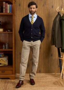 Cornwall Lambswool Cardigan In Navy - Classic Fit -Elegant Wear World Cornwall Lambswool Cardigan Mens Dark Navy 2