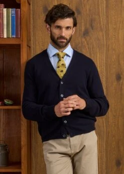 Cornwall Lambswool Cardigan In Navy - Classic Fit -Elegant Wear World Cornwall Lambswool Cardigan Mens Dark Navy 3