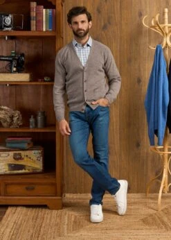 Cornwall Lambswool Cardigan In Vole - Classic Fit -Elegant Wear World Cornwall Lambswool Cardigan Mens Vole 1
