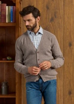 Cornwall Lambswool Cardigan In Vole - Classic Fit -Elegant Wear World Cornwall Lambswool Cardigan Mens Vole 2