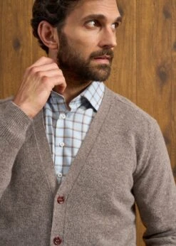 Cornwall Lambswool Cardigan In Vole - Classic Fit -Elegant Wear World Cornwall Lambswool Cardigan Mens Vole 4