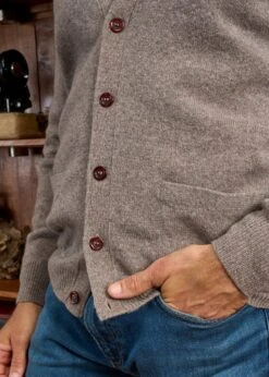 Cornwall Lambswool Cardigan In Vole - Classic Fit -Elegant Wear World Cornwall Lambswool Cardigan Mens Vole 5