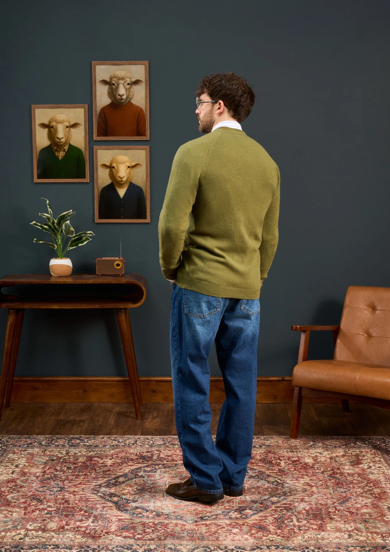 Cornwall Lambswool Cardigan In Green Bean - Classic Fit 3 Cornwall Lambswool Cardigan In Green Bean - Classic Fit - Image 3