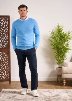 Leysmill Cotton Cashmere Jumper In Carolina Blue -Elegant Wear World Cotton Cashmere Jumper Crew Neck Blue