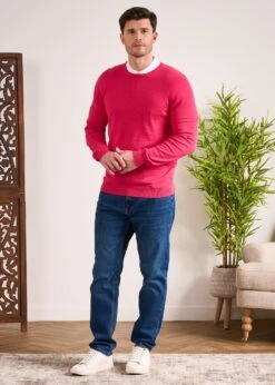 Leysmill Cotton Cashmere Jumper In Raspberry -Elegant Wear World Cotton Cashmere Jumper Crew Raspberry 1