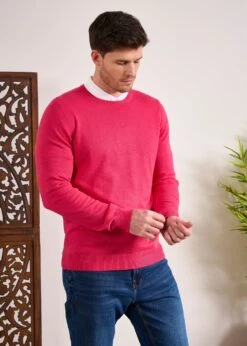 Leysmill Cotton Cashmere Jumper In Raspberry -Elegant Wear World Cotton Cashmere Jumper Crew Raspberry 2