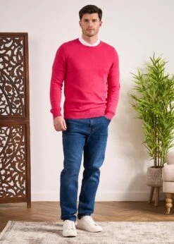 Leysmill Cotton Cashmere Jumper In Raspberry -Elegant Wear World Cotton Cashmere Jumper Crew Raspberry